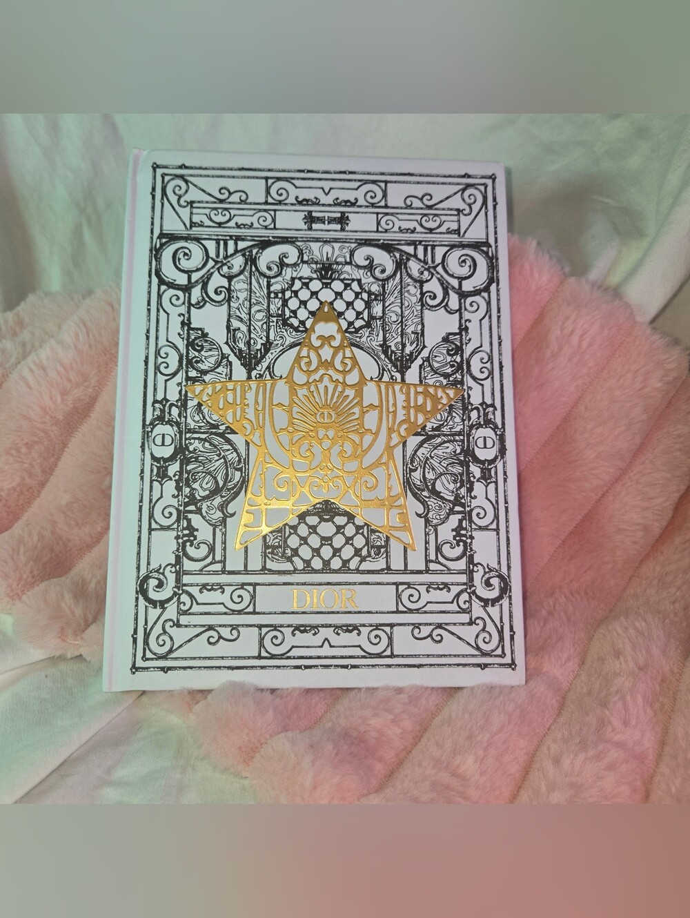 Dior White Hardcover Notebook with Gold Star and Black Filigree